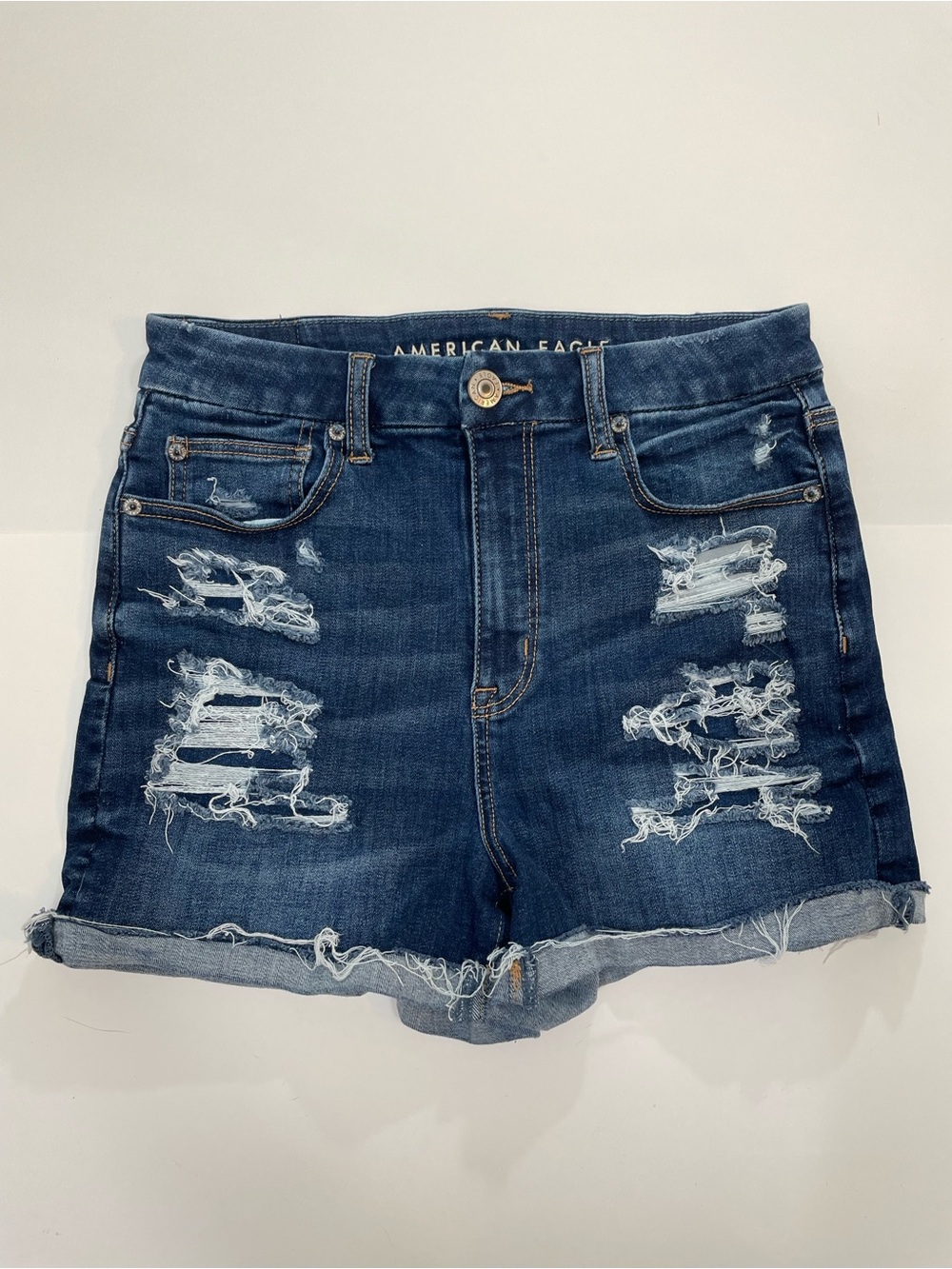 American Eagle Outfitters AEO Distressed Curvy Hi-Rise Shortie Denim Shorts sz 6